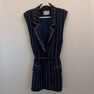 We The Free Navy Pinstripe Studded Sleeveless Blazer Midi Dress